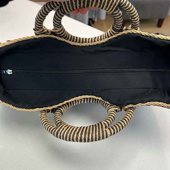 NOWT! Hand woven straw, clutch bag handbag circular handles summer beach tote - Picture 5 of 5